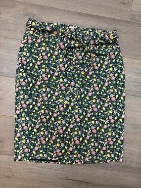 1901 Floral Pencil Skirt in Navy with Pink & Yellow Accents